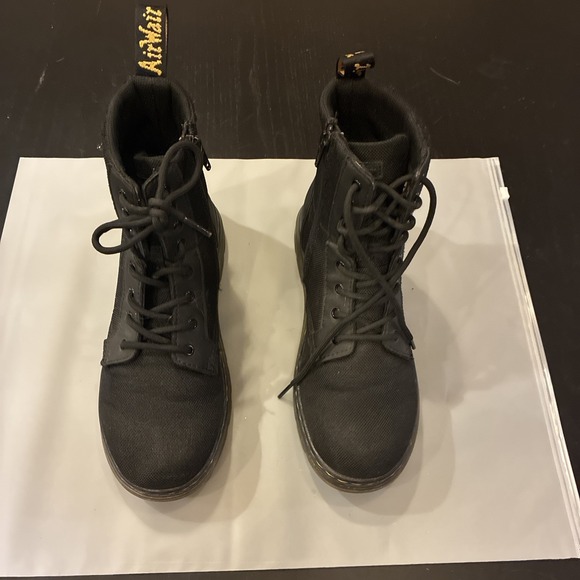 Dr. Martens Shoes - Dr. Martens Size 6 Lace Up Black Cloth And Leather Ankle Boots